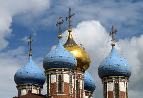 Bažnyčia, Kupolas, Architektūra, Krikščionybė, Debesys, Dangus, Kryžiai, Rusija, Ortodoksija, Ryazan, Vera