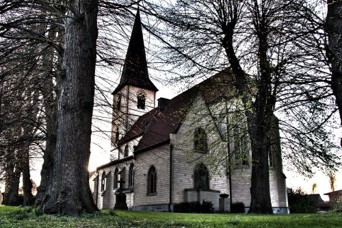 Bažnyčia, Hdr, Kaimas, Medžiai, Abendstimmung, Religija