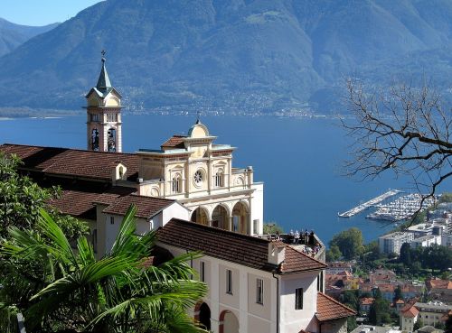 Bažnyčia, Ežeras, Kraštovaizdis, Bažnyčia Piligrimystės, Ticino, Locarno, Šveicarija, Bokštas, Kalnai