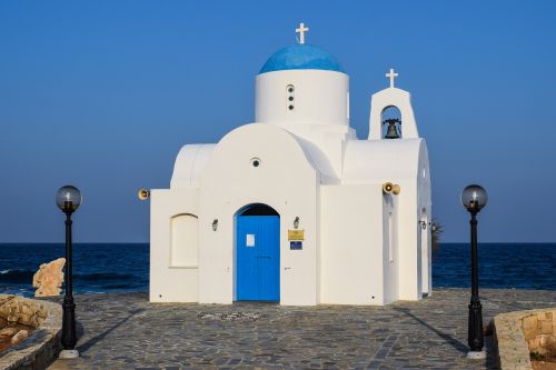 Bažnyčia, Balta, Mėlynas, Kipras, Religija, Ortodoksas, Architektūra, Turizmas, Protaras, Ayios Nikolaos