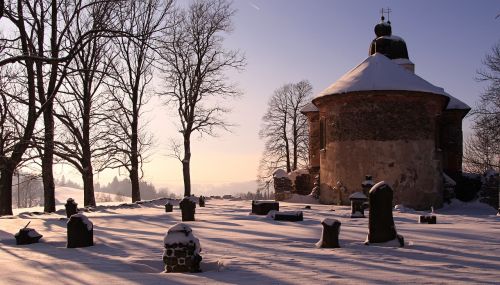 Bažnyčia, Žiema, Kapinės, Kalnas, Šaltis, Dangus, Religija, Rychnov