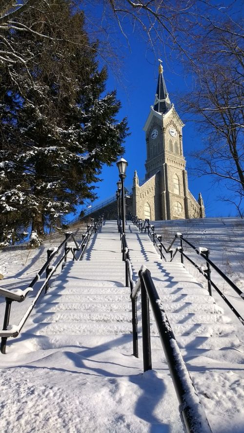 Bažnyčia, Sniegas, Laiptai, Port Of Washington, Žiema, Religija, Mėlynas, Kirsti