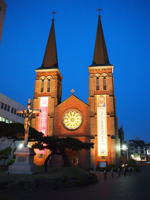 Bažnyčia, Daegu, Korėja, Naktis, Kupolas, Katedra