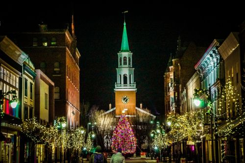 Bažnyčia, Burlingtonas, Vermont, Architektūra, Miestas, Pastatai, Kalėdos, Naktis, Turgaus Aikštė