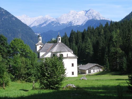 Bažnyčia, Maria Kirchenthal, Kraštovaizdis, Miškas, Kalkakmenio Alpės, Loferer Steinberge