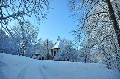 Bažnyčia, Miškas, Žiema, Klüschen Hagis, Eichsfeld, Sniegas