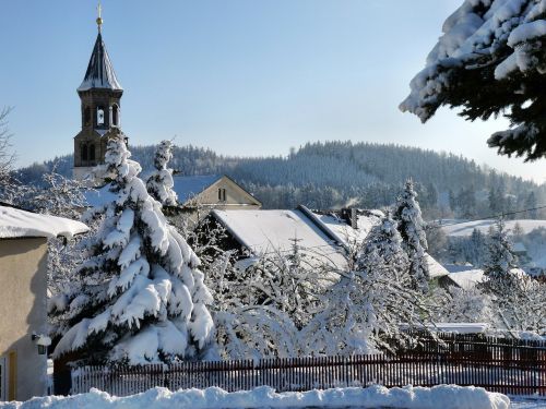 Bažnyčia, Saupsdorf, Žiema, Sniegas, Žiemą, Šaltas, Snieguotas, Balta, Saksonijos Šveicarija