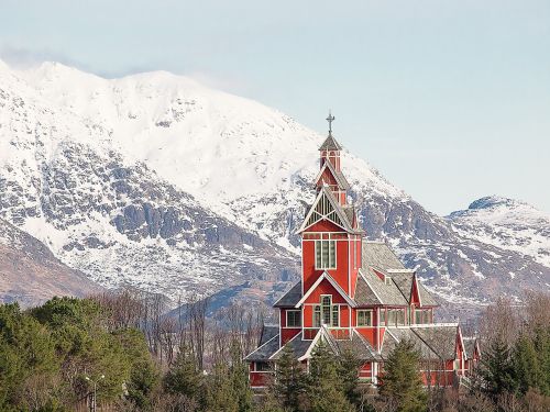 Bažnyčia, Taksnes, Norvegija, Lofoten, Kalnas