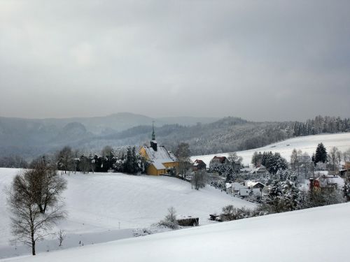 Bažnyčia, Hinterhermsdorf, Saksonijos Šveicarija, Žiema, Šaltas, Balta, Žiemos Magija, Snieguotas