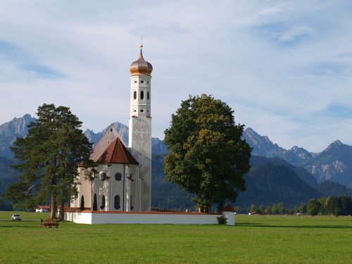 Bažnyčia,  St Coloman,  Schwangau,  Allgäu,  Füssen,  Bavarija,  Alpių,  Kalnai