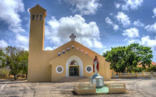 Bažnyčia, Curacao, Architektūra, Antilai, Olandų, Mėlynas, Pastatas, Dangus, Kelionė, Karibai, Orientyras, Turizmas, Debesis, Nukryžiuotas, Katedra, Garbinimas