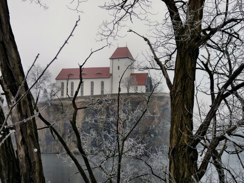Bažnyčia Beucha, Leipcigas, Architektūra, Ežeras, Žiema, Gamta, Sušaldyta