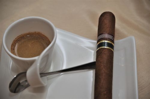 Cigaras, Espresso, Kava, Datailaufnahme, Taurė, Porcelianas