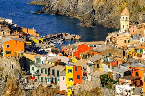 Cinque Terre, Vernazza, Kaimas, Viduržemio Jūros, Kranto, Jūros Dugnas, Kraštovaizdis, Panorama, Ligurija, Italy, Jūra, Spalvinga