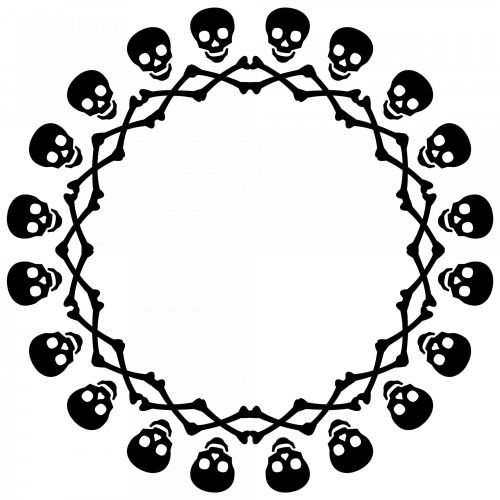 Kaukolė,  Kaulai,  Kaleidoskopas,  Geometrinis,  Piešimas,  Juoda,  Balta,  Tatuiruotė,  Kaukolių Ir Kaulų Ratas