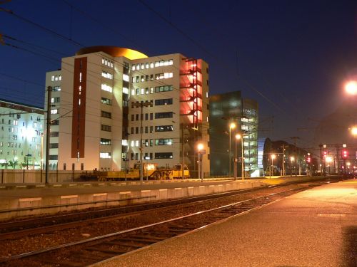 Miestas, Naktis, Grenoble, France, Isère, Traukinys