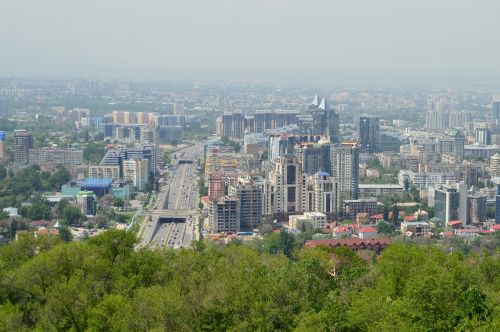 Miestas, Almaty, Kazachstanas, Vasara, Dangus, Vaizdas Iš Viršaus, Kraštovaizdis, Vaizdas