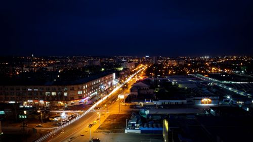 Miestas, Kharkovas, Naktis, Vaizdas, Ištrauka, Ukraina, Vaizdas Iš Stogo