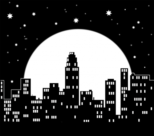 Miestas, Naktis, Mėnulis, Žvaigždė
