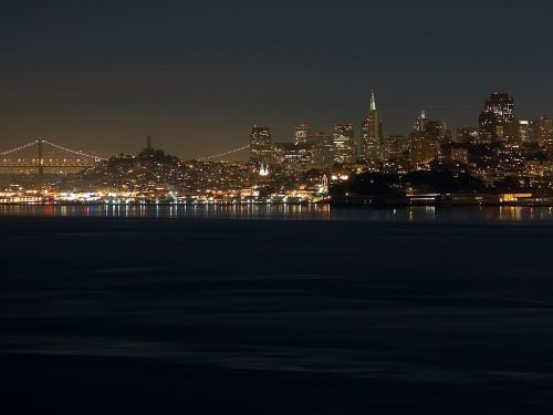 Miestas, Naktis, Naktinė Nuotrauka, Žibintai, Panorama, Dangoraižiai, Dangoraižis, San Franciskas, San Franzisko, Kalifornija, Usa, Ilga Ekspozicija