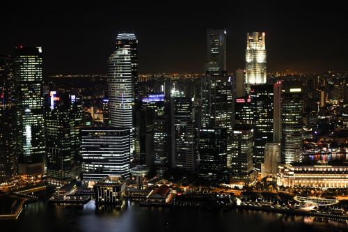 Miestas, Naktį, Žibintai, Panorama, Didelis Miestas, Dangoraižis, Asija, Architektūra, Singapūras, Naktinė Nuotrauka, Pastatas
