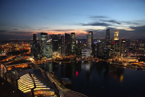 Miestas, Naktį, Žibintai, Panorama, Didelis Miestas, Dangoraižis, Asija, Architektūra, Singapūras, Naktinė Nuotrauka, Pastatas
