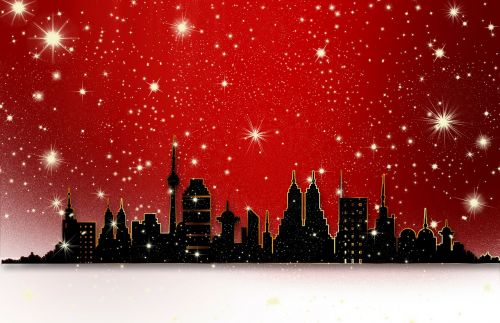 Miestas, Vaizdas, Skaitmeninis, Raudona, Balta, Sniegas, Siluetas, Kalėdos, Žvaigždė, Šviesa, Adventas, Festivalis, Atmosfera, Gruodžio Mėn ., Žiema, Apšvietimas, Kalėdų Laikas