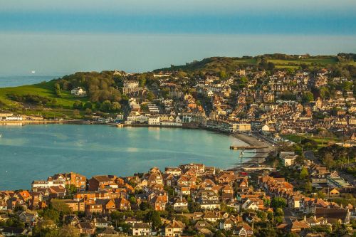 Miestas, Šalis, Swanage, Dorset, Panorama, Vandenynas