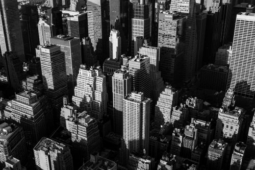 Niujorkas, Usa, Metropole, Miesto Panorama, Dangoraižiai, Oro Vaizdas, Juoda Ir Balta, Miestas