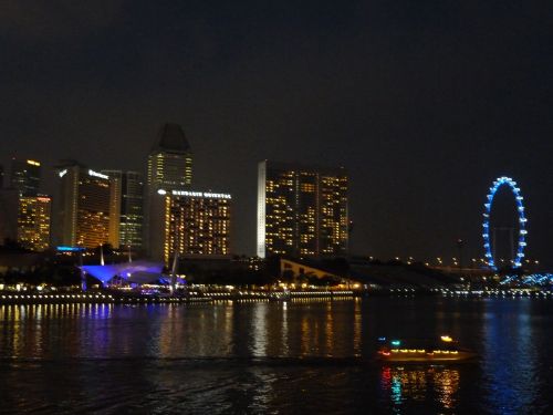 Miesto Panorama, Singapūras, Naktis, Architektūra, Pastatas, Marina Bay, Apšvietimas, Asija, Dangoraižis, Turizmas, Vakaras, Tamsi