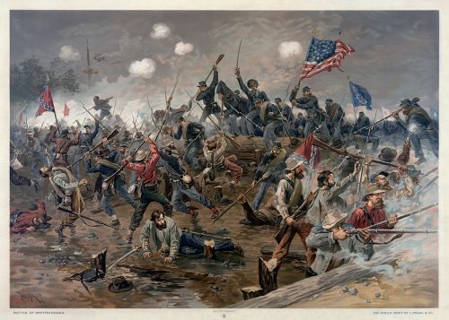 Civilinis Karas, Mūšis, Amerikietis, Istorija, Šiaurės Valstybės, Spotsylvania Court House, Pietų Valstybės, 1887, Litografija