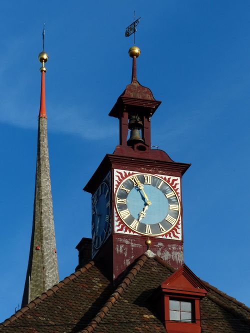 Laikrodis, Laikas Nurodant, Laikas, Rotušės Laikrodis, Spire, Stein Am Rhein, Stogas, Auksinis