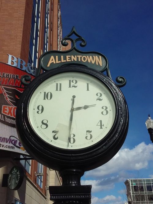 Laikrodis, Allentown, Centro Miestas, Miesto, Laikas, Gatvės Vaizdas, Chronografas, Analogas, Pennsylvania, Jungtinės Valstijos