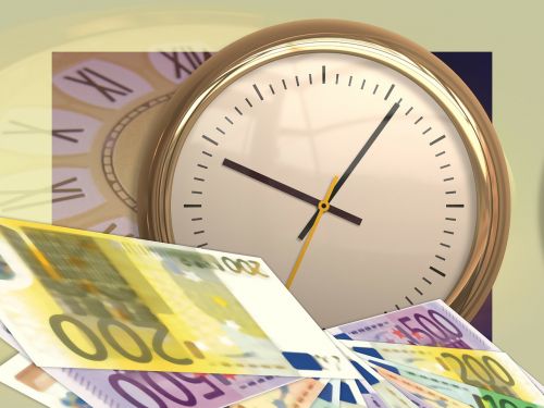 Laikrodis, Laikas, Euras, Pinigai, Valiuta, Dolerio Kupiūra, Sąskaitos, Popieriniai Pinigai, Išankstinis Sandoris