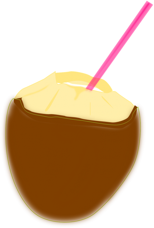 Kokoso, Kokoso Pienas, Atogrąžų Gėrimas, Gėrimas, Šiaudai, Kokoso Luobelė, Kokteilis, Nemokama Vektorinė Grafika