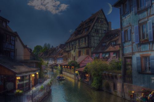 Colmar, Alsace, France, Naktis, Vaizdingas, Foto Filtras, Filtras