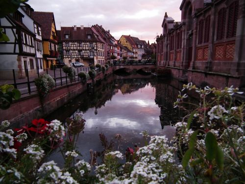 Colmar, Alsace, France, Vaizdingas, Senamiestis, La Petite Venise, Veidrodis, Romantiškas, Violetinė