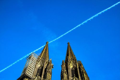 Orlaivis, Katedra, Vokietija, Kelnas, Dangus, Lėktuvo Pėdsakas, Bokštai, Architektūra