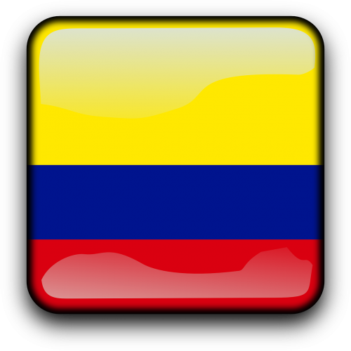 Kolumbija, Vėliava, Šalis, Tautybė, Kvadratas, Mygtukas, Blizgus, Nemokama Vektorinė Grafika