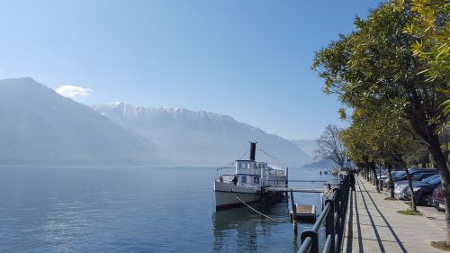 Kraštovaizdis, Laivas, Ežero Como, Italy, Lombardija, Alpių