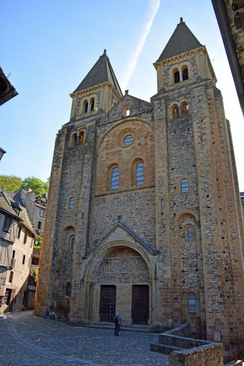 Conques, Aveyron, Abatija, Bažnyčia, Piligrimystė, Varpinė, France, Senas Kaimas