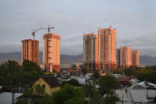 Statyba, Saulėlydis Almatitas, Kazachstanas, Kalnai, Miestas, Architektūra, Saulėlydis