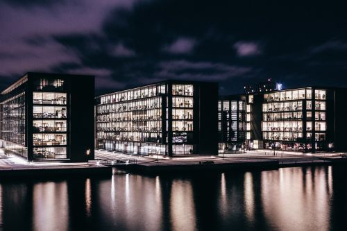 Kopenhaga, Denmark, Pastatai, Architektūra, Miesto Panorama, Naktis, Naktinis Dangus, Vanduo, Fasadas, Eksterjeras, Kranto