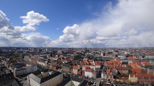 Kopenhaga, Vista, Kraštovaizdis, Bažnyčia, Vor Frelsers, Panoraminis, Denmark, Dangus