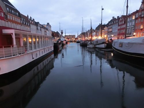 Kopenhaga, Denmark, Nyhavn, Uostas, Burlaiviai, Apmąstymai, Vakaras, Atspindys, Valtys