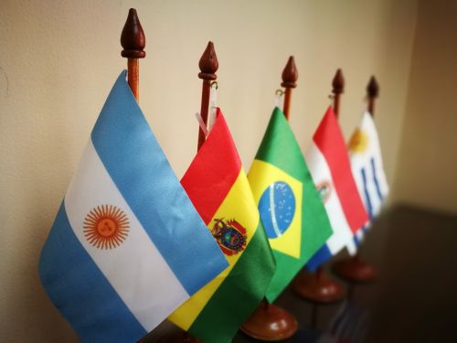 Šalyse, Vėliavos, Argentina, Bolivija, Brazilija, Paragvajus, Urugvajus