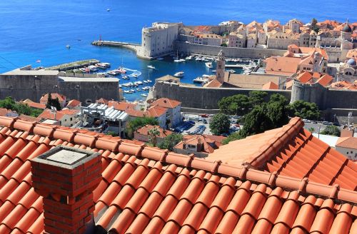 Kroatija, Dubrovnik, Stogas, Plytelės, Kaminas, Architektūra, Pastatas, Balkanų, Uostas, Valtys, Jūra, Viduramžių, Fortifikacija