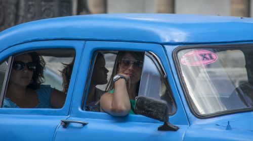 Kuba, Havana, Oldtimer, Automatinis, Mėlynas, Transporto Priemonė, Senas, Taksi, Mergaitė, Senas Automobilis