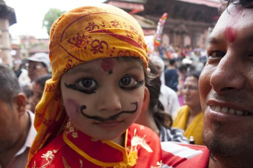 Kultūra, Festivalis, Gai Jatra, Nepalas, Makiažas, Vaikas