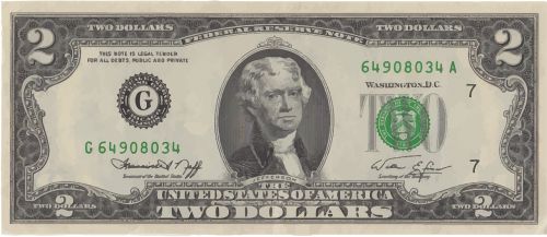 Valiuta, Pinigai, Banknotas, Finansai, Sąskaitą, Žalias, Balta, Popierius, Verslas, Iš Arti, Mus, Jungtinės Valstijos, Amerikietis, Jefferson, 2, Du, Doleris, Pinigai, Priekinis, Įkūrėjai